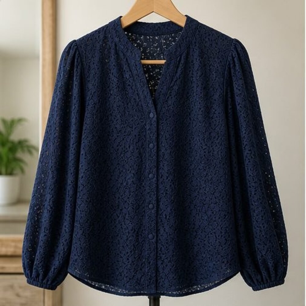 Navy Button Blouse